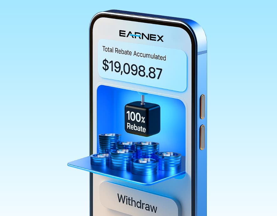 หน้าจอมือถือแอป Earnex แสดงยอดรีเบตสะสม คืนเงิน 100 เปอร์เซ็นต์